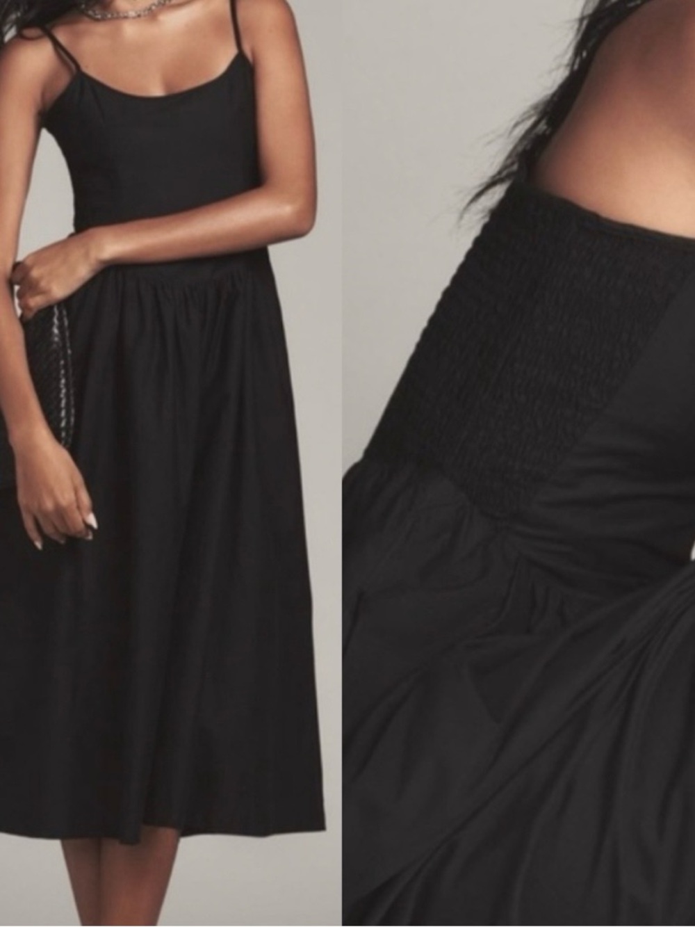 Maeve Black Midi Sundress with Smocked Waist